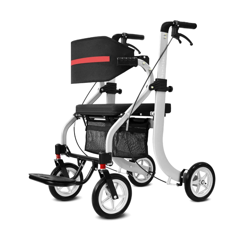 Outdoor Aluminum Alloy Elderly Driving Aid Fracture Stacked Walker For Disabled Multi-functional Four-wheel Shopping Cart