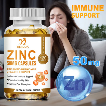 Zinc 50mg, High Potency Supplement - Immune Support System from Natural Zinc (Oxide/Citrate) 120 Capsules
