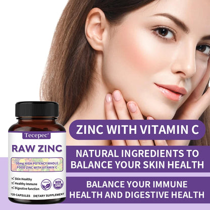 Zinc Supplement, Powerful Immune Support, Rich in Vitamin C, Adult Zinc Vitamins, Promotes Skin Health, Non-GMO, Gluten-free