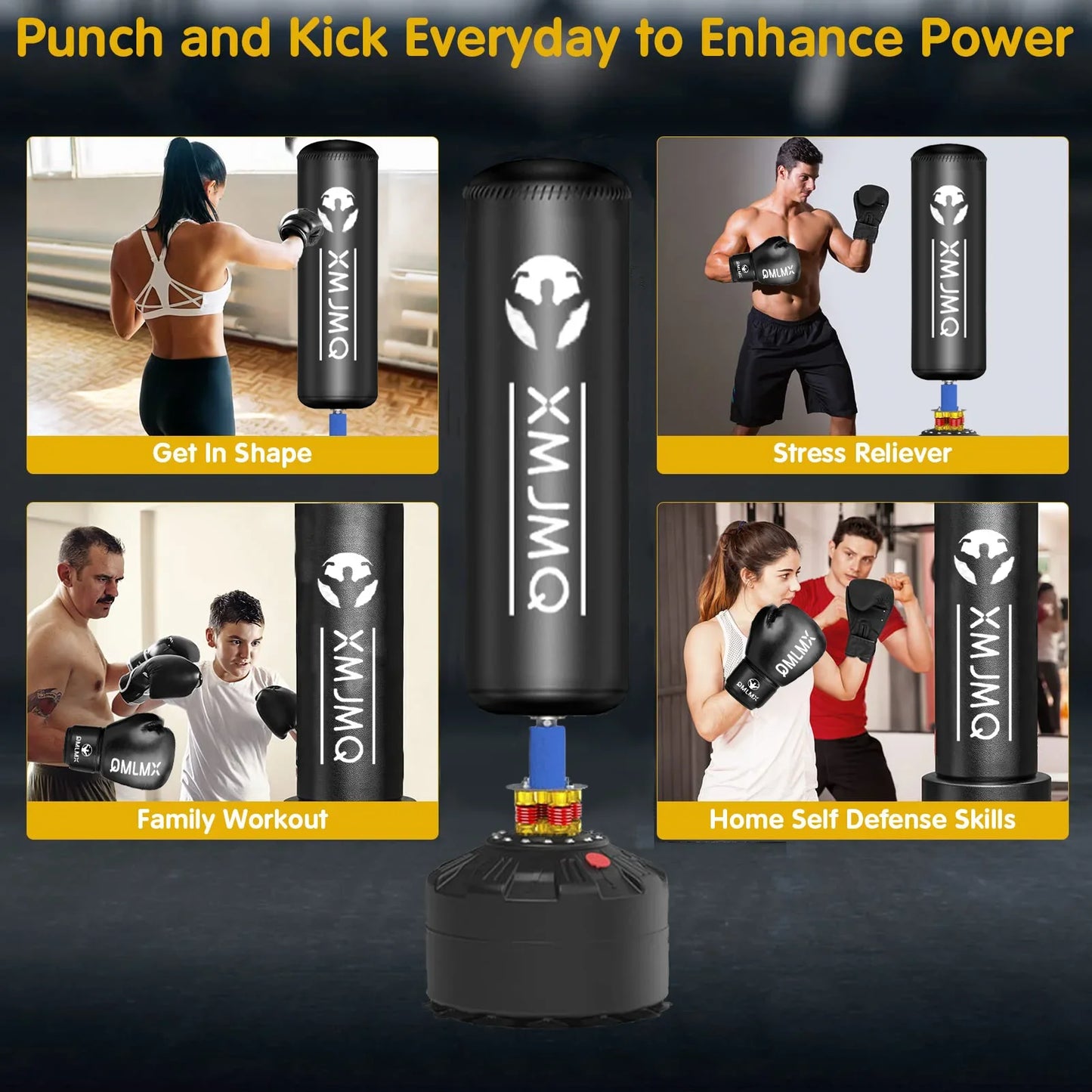 Standing boxing post with gloves