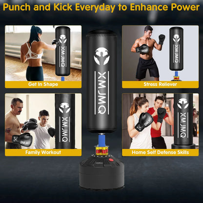 Standing boxing post with gloves