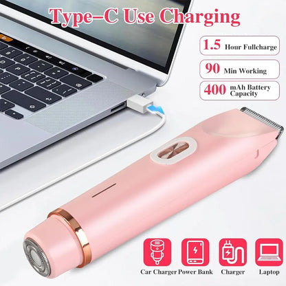 Electric Razors for Women 2in1 Bikini Trimmer Facial Mustache Shavers for Ladies Body Underarms Legs Portable Painless Epilator