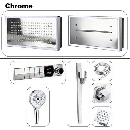 Qlonn Smart Shower Set LED Lighting Rain/Waterfall Shower Head Bathroom Faucets System Smart Digital Display Thermostatic Mixer