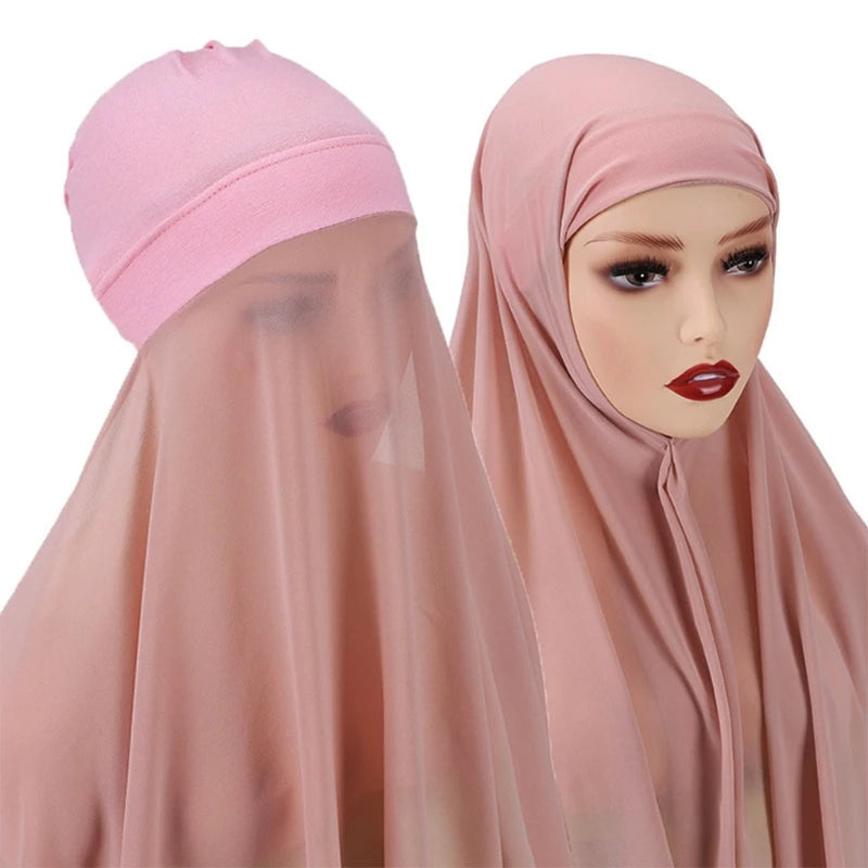 Stylish Muslim Women Bonnet with Rope Shawl Convenient Elastic Underscarf Islam Inner Hijab Cover Headwrap N58F
