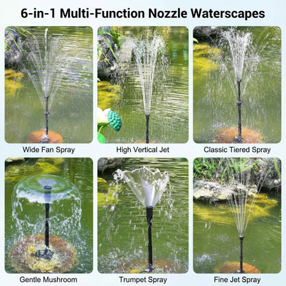 20W Solar Water Fountain, Floor Standing Water Pump, with 6 Nozzles DIY Water Feature, Perfect Landscape Accessory for Pond Pool