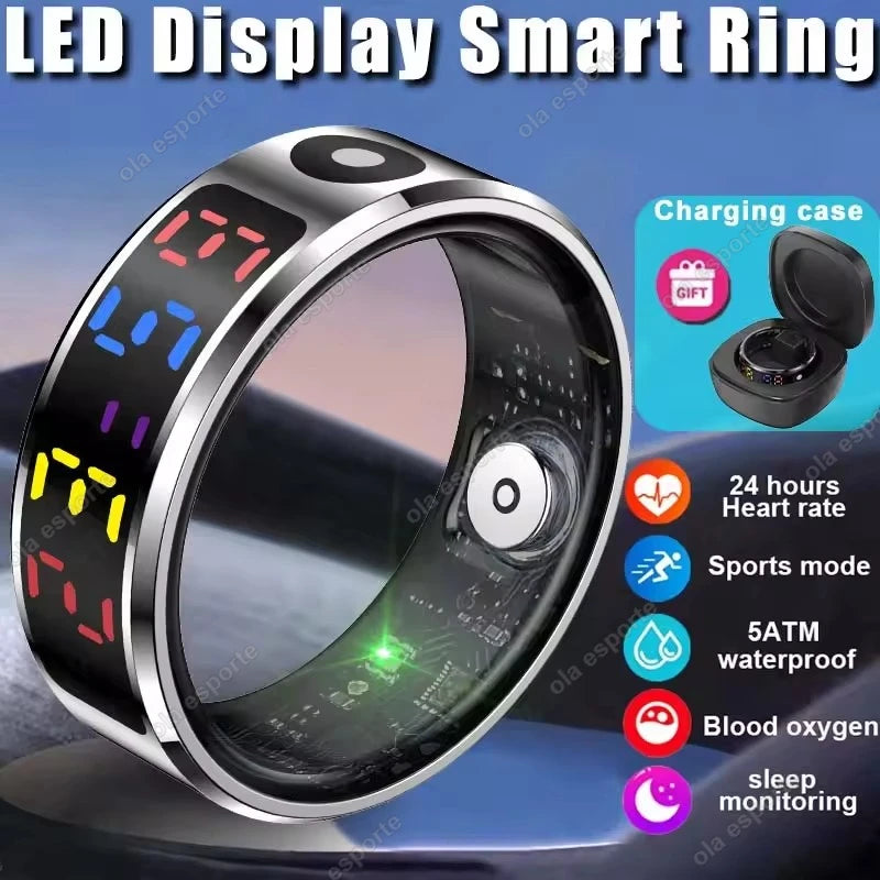 2025 New SR08 Smart Ring LED Display Screen Heart Rate Gesture Sweep Video Sleep Monitor 5ATM Waterproof Fitness Tracker Rings