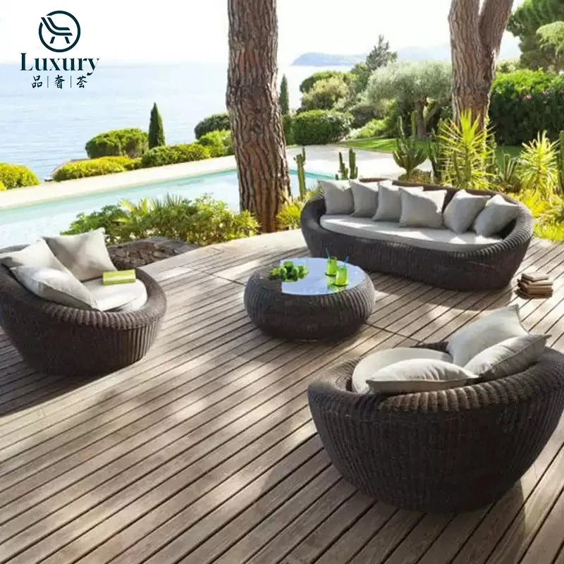 Outdoor Furniture Modern Luxury PE Rattan Wicker Patio Outdoor Garden Sofa Set
