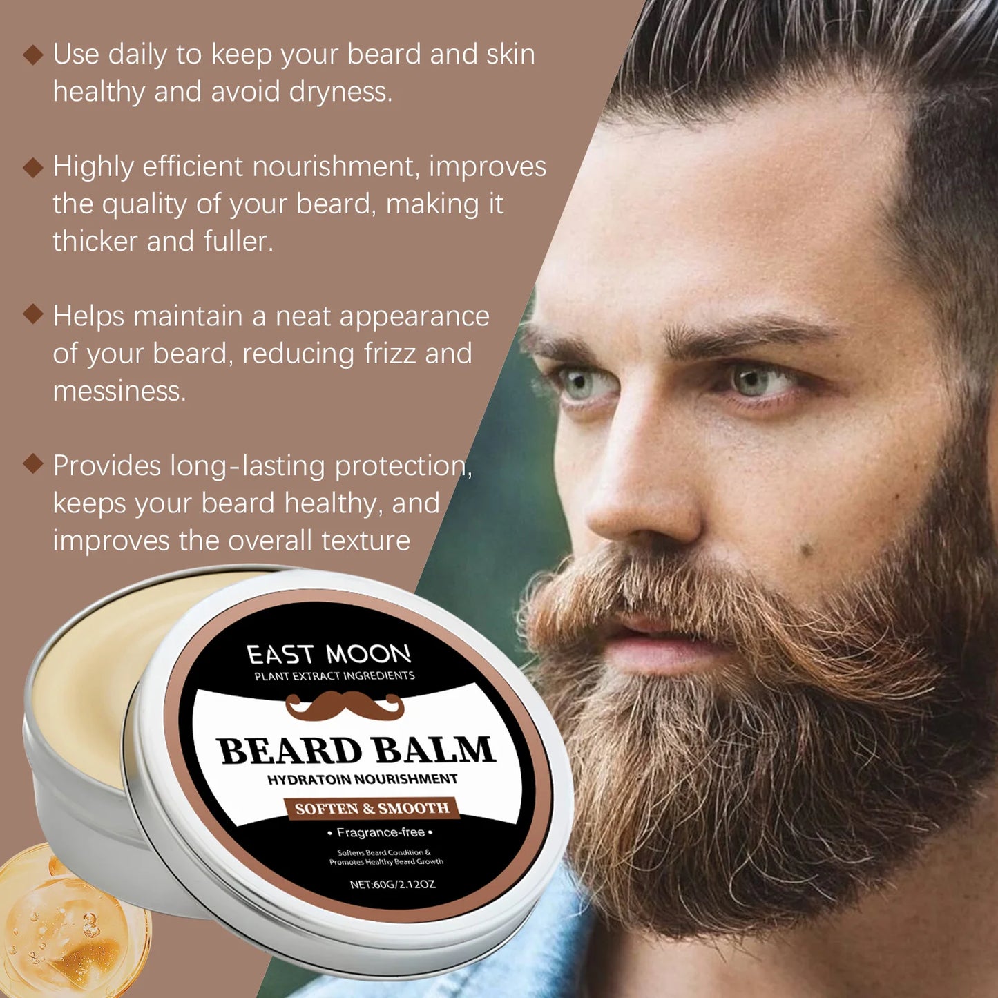 Beard Balm For Men 60g Conditioning Softener With Jojoba Oil and Vitamin E Tames Frizz Promotes Healthy Growth Mustache Grooming