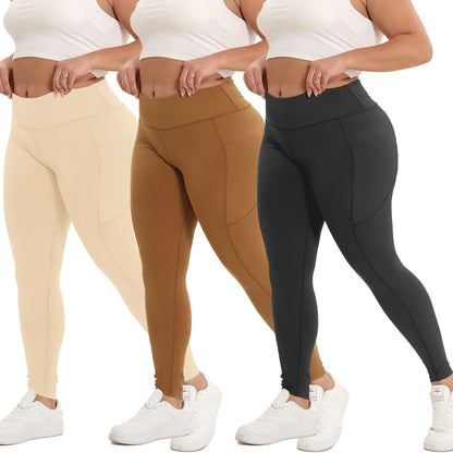 3 Pack Plus Size High Waisted Tummy Control Leggings