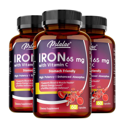 Iron Supplement 65 mg with Vitamin C - Maximized Absorption, Increase Energy, and Improve Immune Function