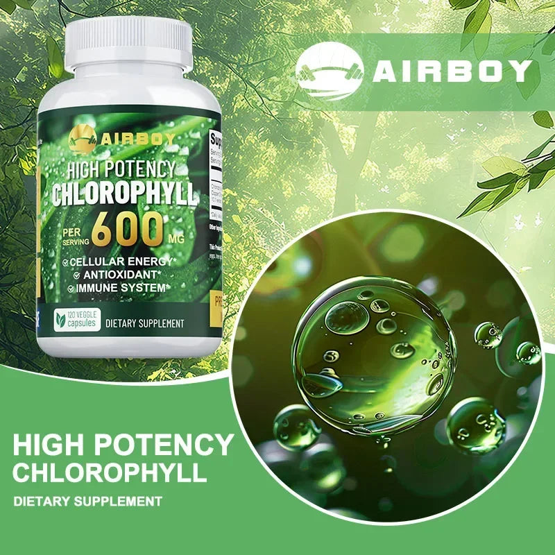 Chlorophyll Supplement 600mg - Supports The Immune System, Reduces Body Odor and Bad Breath, Boosts Energy, Antioxidant