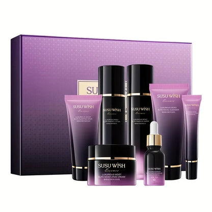 Luxurious and Elegant Nine-Piece Moisturizing Essence Set, Including Cleansing Milk, Essence Water, Essence Lotion, Essence Serum*3, Moisturizing Cream, Eye Cream, Sleeping Mask, Containing Niacinamide, Centella Asiatica Extr