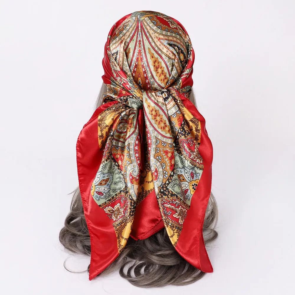 Head Scarf Women Pirate Costume Accessories Silk Red Bandana for Hair Wrapping Soft Neckerchief Silk Foulard Satin