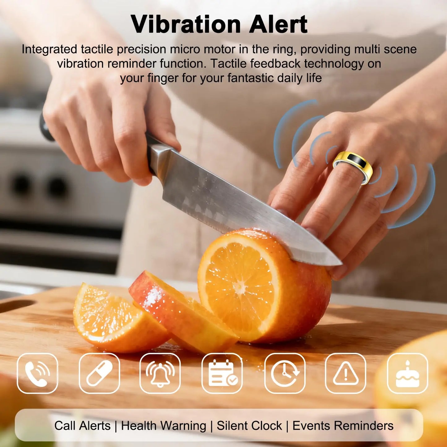Smart Ring with Vibration Reminder, Call & Message Notification Ring, Silent Alerts, Health Tracking, Stress & Heart Rate