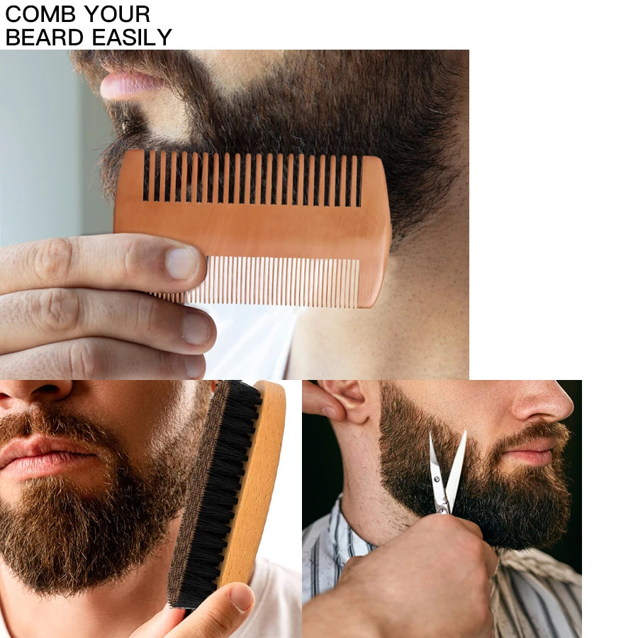 5pcs/set Beard Oil Balm for Men Beards Moisturizing Care Essential Oil for Promote Healthy Beards Growth Beard Styling Tool Kit