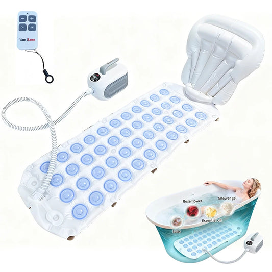 Spa Bubble Bath Massager Portable Bathtub Massage Pad With Anti-Slip Pad And Inflatable Pillow For Family Relaxation Bathroom