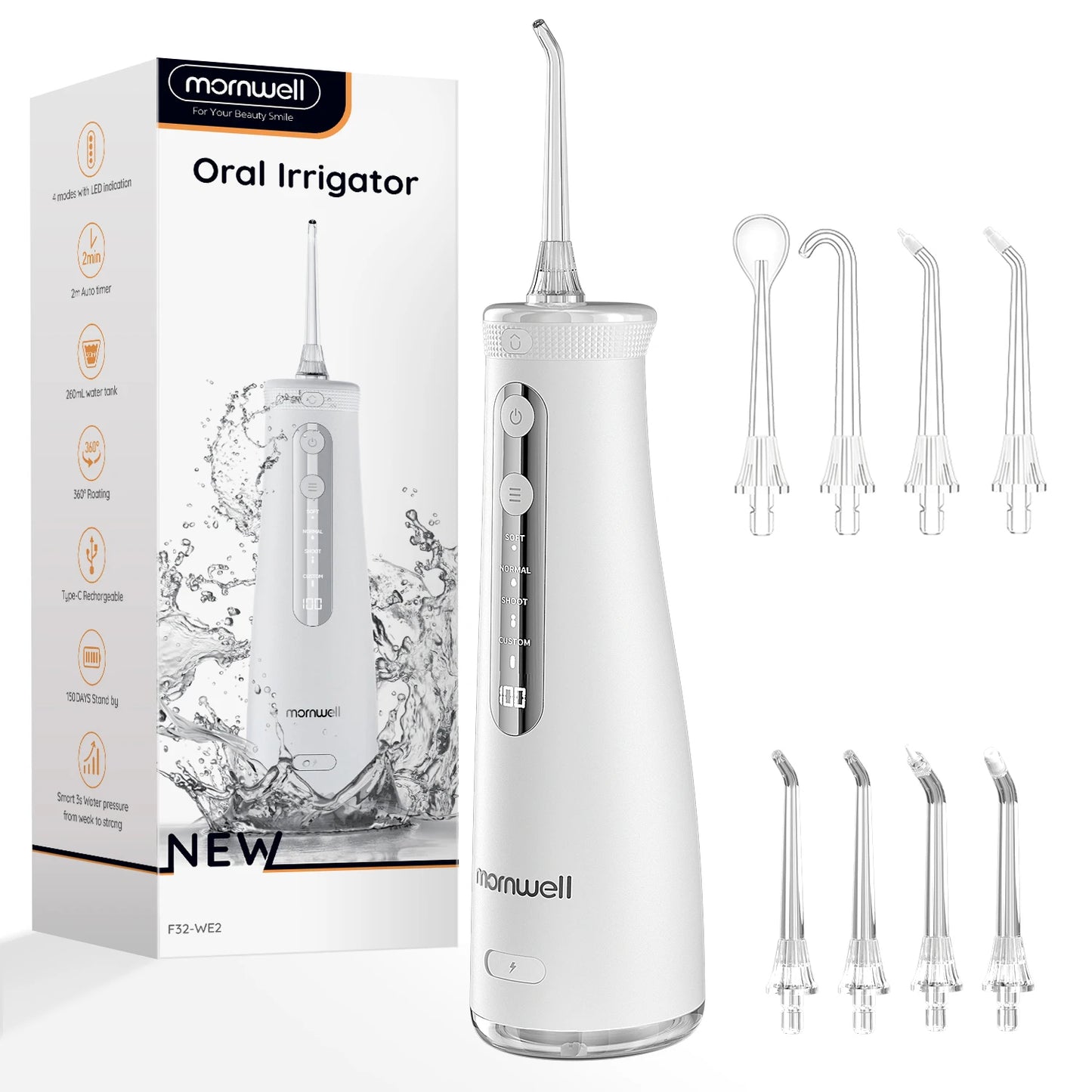Cordless Water Flosser With 4 Jet Tips 4 Modes 260ML Portable Rechargeable Oral Water Floss IPX7 Waterproof for Gums Care