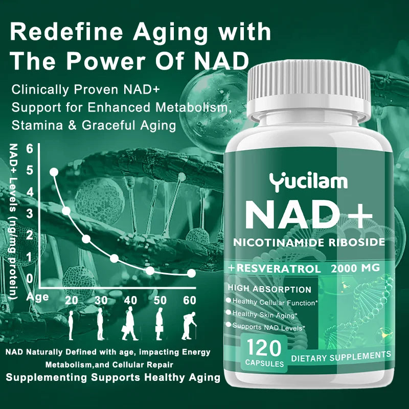 NAD+ Resveratrol Supplement - Anti-Aging, Energy Boost, Cell Repair, Skin Health, Brain Cognition - Provides Sustained Vitality