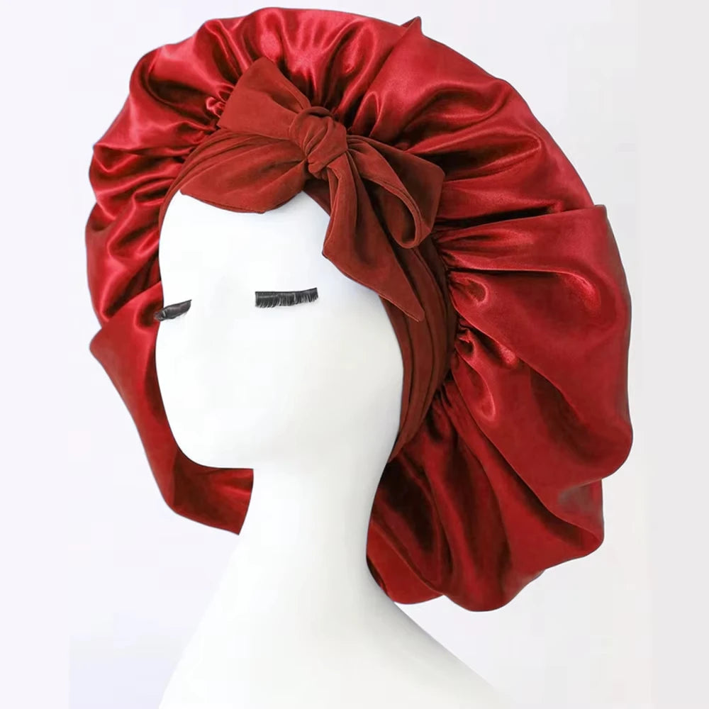 Silk Bonnet for Sleeping Women Satin Night Sleep Cap with Tie Band Scarf Wrap Hair Bonnet for Curly Hair Shower Caps  for Bath