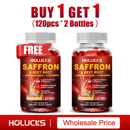 HOLUCKS Natural Saffron Supplement, Boost Energy, Immune, Improve Mood & Focus, Support Eye & Heart Health, for Women Men