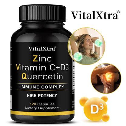 Zinc Quercetin 500 Mg with Vitamin C, Vitamin D3, and Bromelain, A High Potency Immune Support Supplement