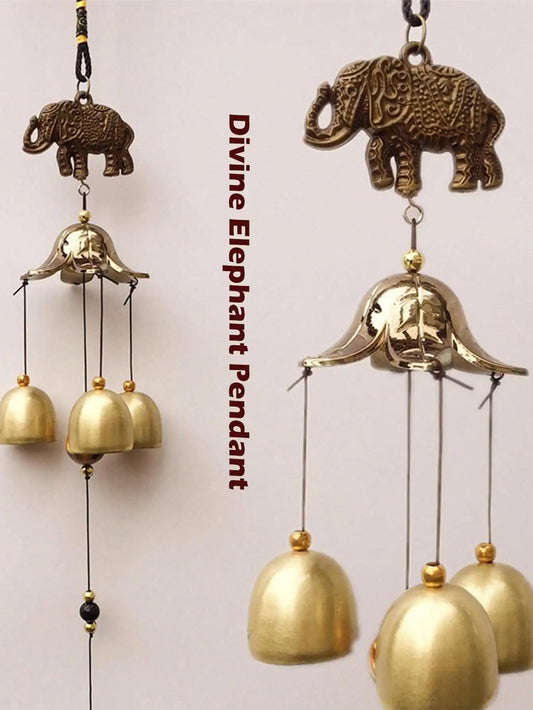 Elephant Wind Chime, Metal Vintage Good Luck Wind Chimes for Outdoor Garden Indoor Room Feng Shui Wind Bell Lucky Decoration