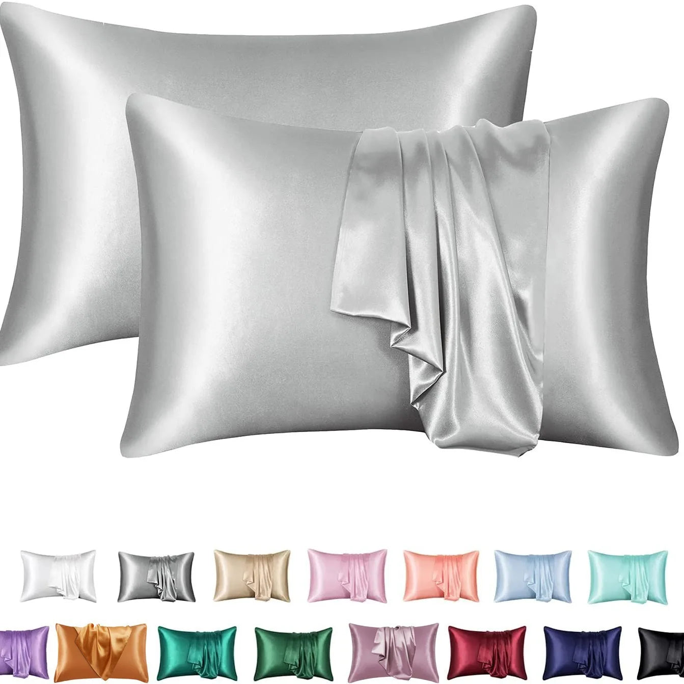 2pcs Satin Pillowcase for Skin and Hair, Satin Pillow Cases Set of 2 Soft Breathable Smooth Cooling Pillow Covers for Sleeping