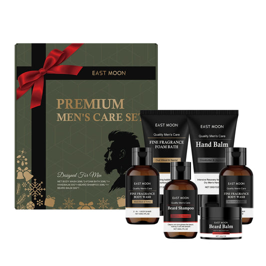 Men's Personal Care Set Beard Shampoo & Balm Set Body Wash Hand Balm Christmas Gift Set for Men Nourishing Skin Care Box Set