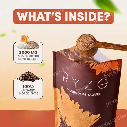 Organic Mushroom Coffee Powder Contain 6 Types Adaptogenic Mushrooms Extract MCT Oil Brewing Use Smooth Daily Beverage Support
