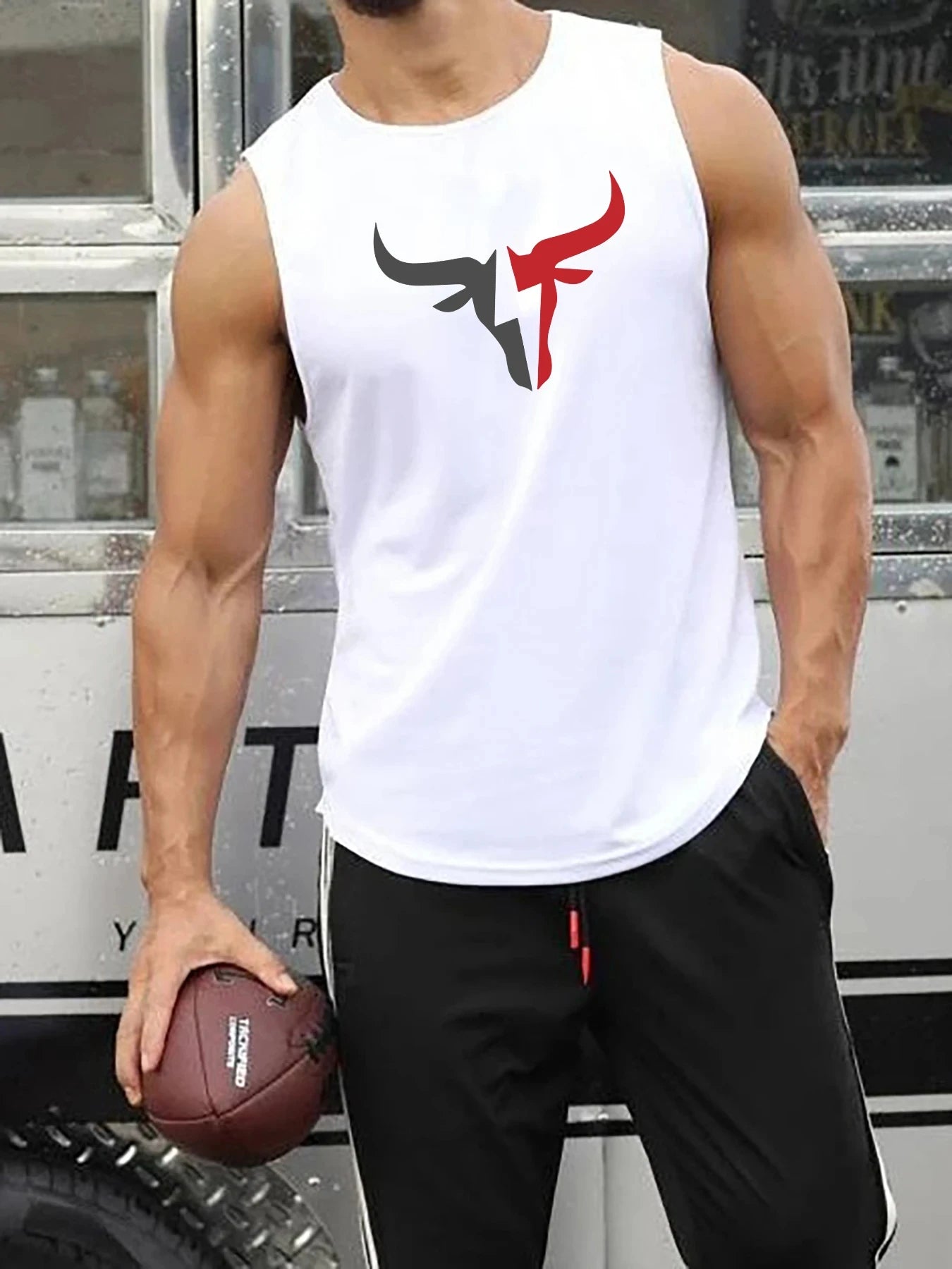 Men's Fitness Sleeveless Vest Shirt Bull Vest Everything Simple Fitness Training Running Round Hem Sleeveless Round Neck Vest