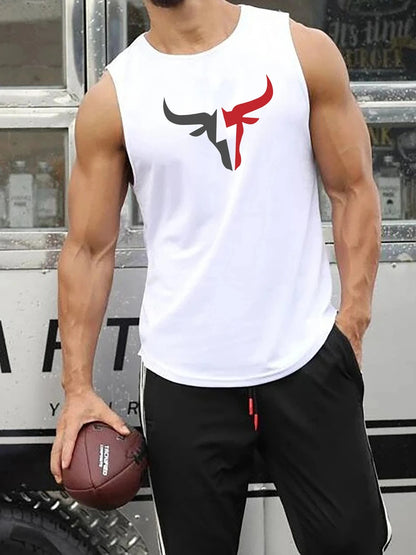 Men's Fitness Sleeveless Vest Shirt Bull Vest Everything Simple Fitness Training Running Round Hem Sleeveless Round Neck Vest