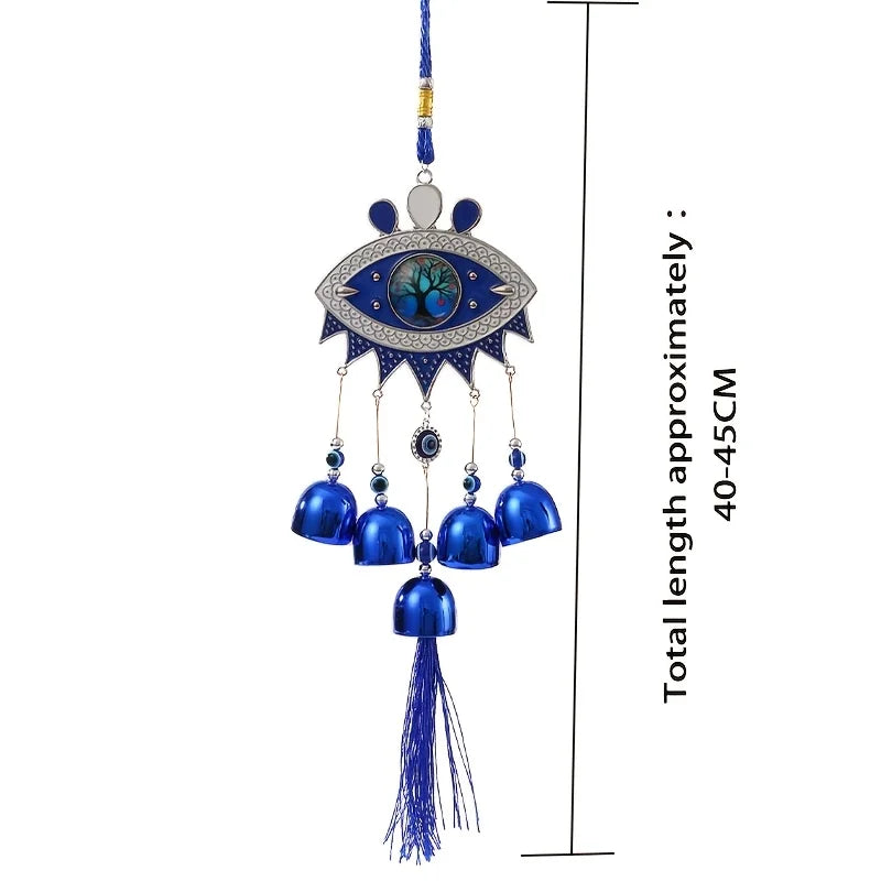 Wind Chime Retro Pendant Devil's Eye Bell Wind Chime Blue Eyes Tassel Metal European and American Decorative Hanging Ornament Ethnic Wind Chime Window Outdoor Balcony Home Decoration