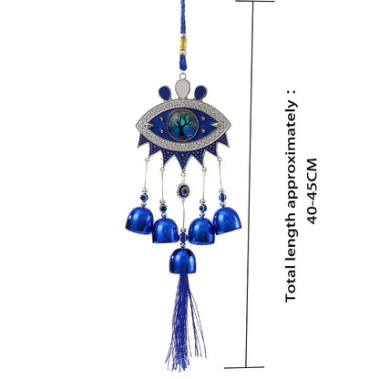 Wind Chime Retro Pendant Devil's Eye Bell Wind Chime Blue Eyes Tassel Metal European and American Decorative Hanging Ornament Ethnic Wind Chime Window Outdoor Balcony Home Decoration