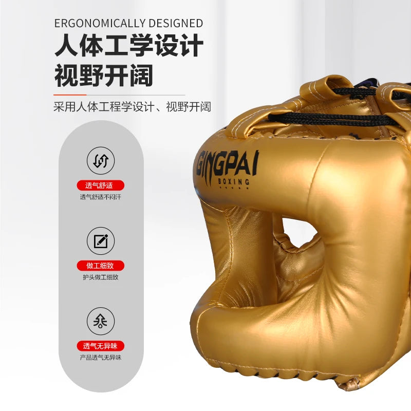 Boxing Headgear for Men Women Muay Thai MMA KickBoxing Safety Head Guard Sparring Closed Type Head gear with Full Face Coverage
