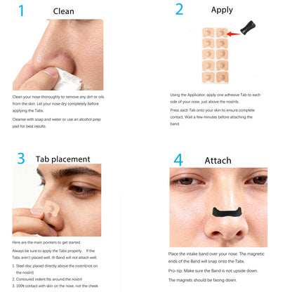 Magnetic Sleep Aid Nasal Kit - 4 Nose Clips & 30 Nasal Strips for Sleep Disorders, Non-irritating Waterproof Breathable, Instant