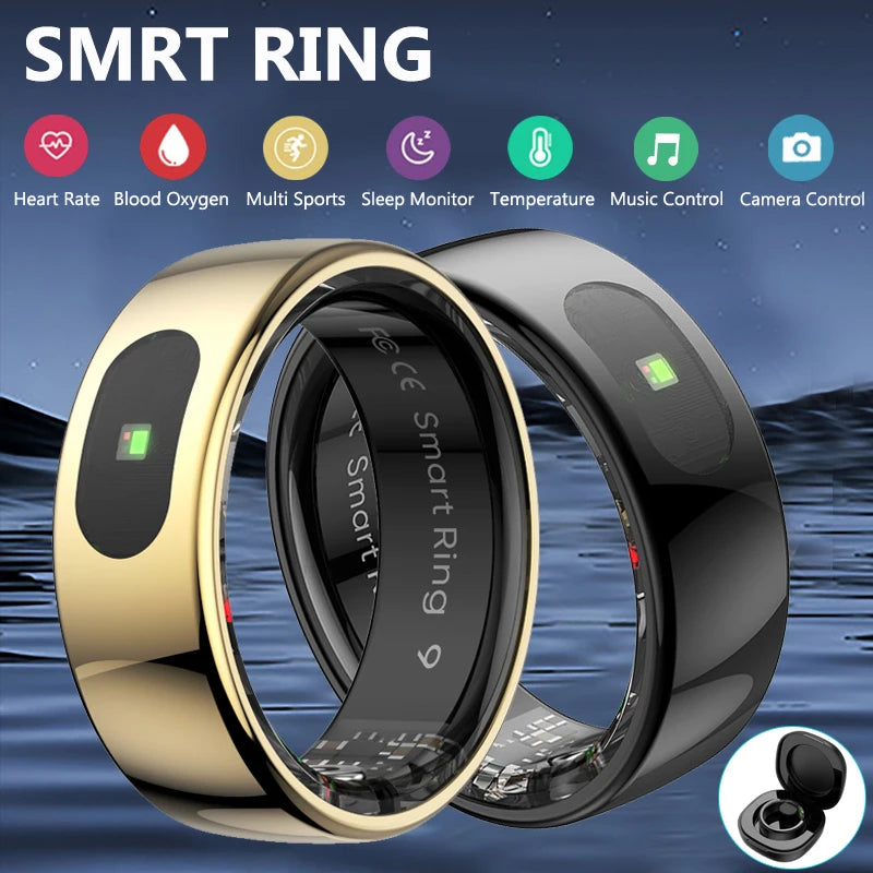 Smart Ring Health and Sleep Tracker Heart Rate Blood Oxygen Monitor Body Temperature Music/Video/Camera Control 5ATM Waterproof