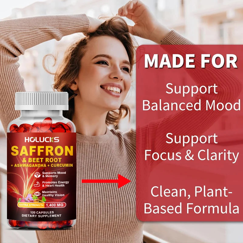 HOLUCKS Natural Saffron Supplement, Boost Energy, Immune, Improve Mood & Focus, Support Eye & Heart Health, for Women Men