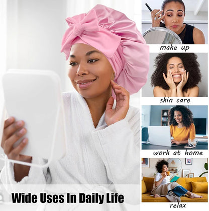 New Silky Bonnet With Elastic Tie Band Hair Bonnet For Sleeping Shower Cap Reusable Adjusting Hair Care Wrap Cap Sleep Caps