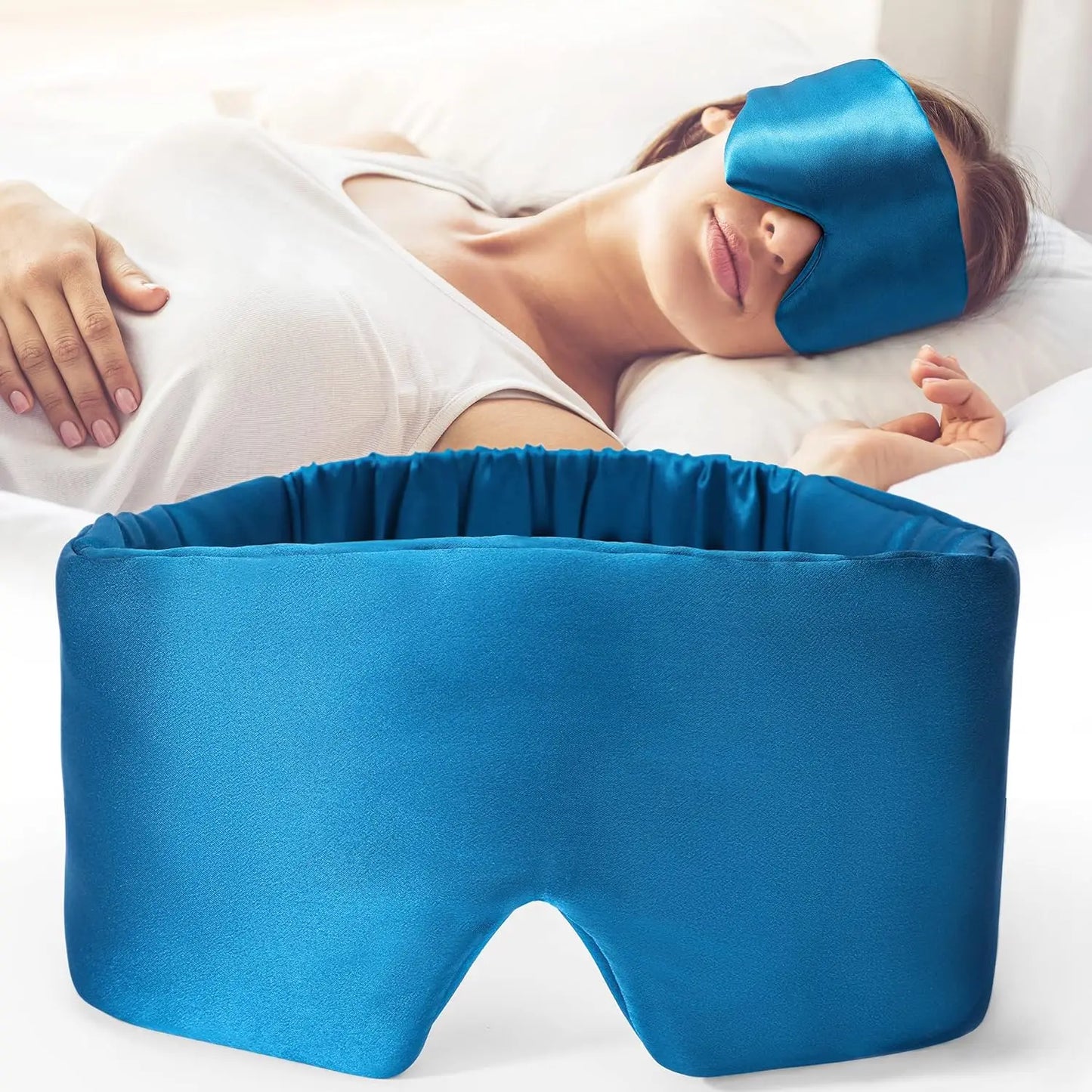 Silk Sleep Mask Soft Pressureless Sleeping Mask 100% Mulberry Silk for Eye Skin Anti Wrinkles,Adjustable Wide Velcro Ear Cover