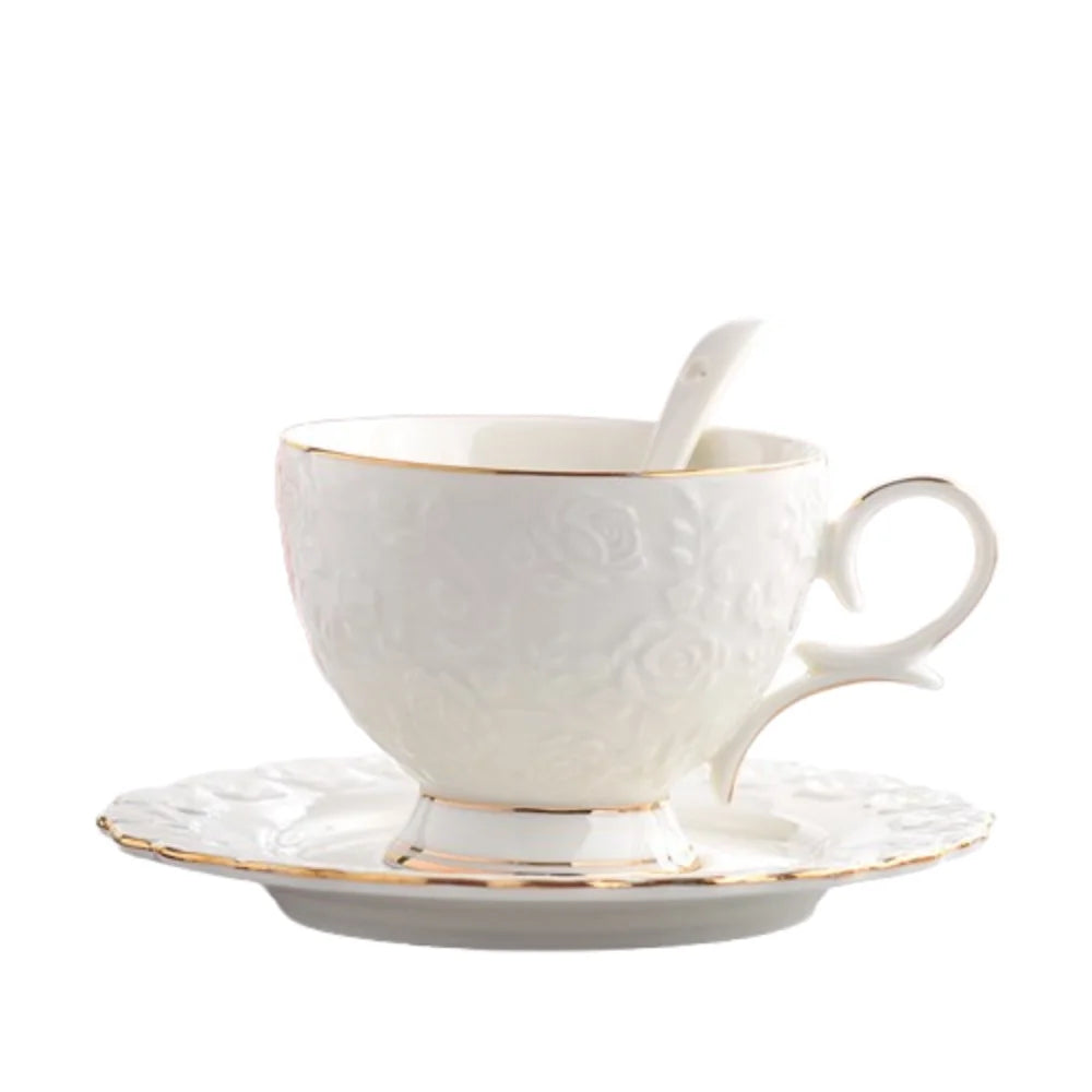 Vintage Ceramic Coffee Cup Spoon Plate Set Exquisite Creative Latte Flower Tea Water Cup European Style Golden Edge Milk Cups