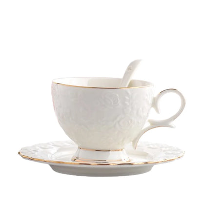 Vintage Ceramic Coffee Cup Spoon Plate Set Exquisite Creative Latte Flower Tea Water Cup European Style Golden Edge Milk Cups