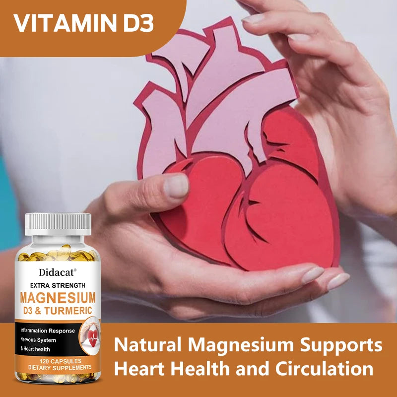 Magnesium & Vitamin D3 with Turmeric, Dietary Supplement for Daily Wellness Support, Immune Support, Bone and Muscle Health