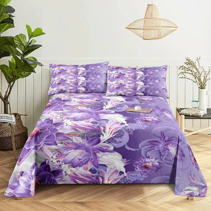 Purple Bedding Set Bed Sheet Linens Pillow Case Queen King Size Lanvender Butteryfly for Bedroom Soft Twin Full Single Double