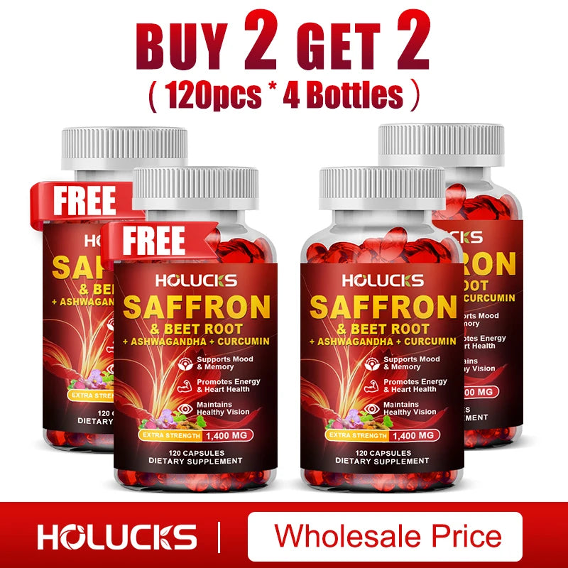 HOLUCKS Natural Saffron Supplement, Boost Energy, Immune, Improve Mood & Focus, Support Eye & Heart Health, for Women Men