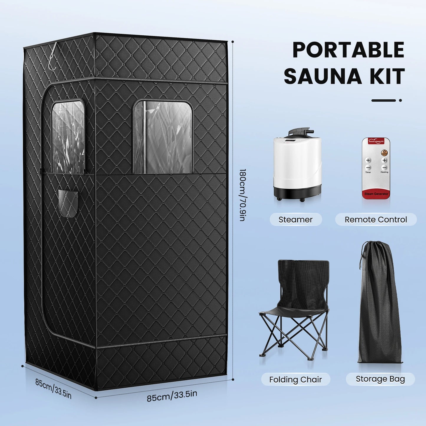 Full Body Home Steam Sauna Set 2.6L Large Steam Pot One Person Sauna Spa with Time Temperature Remote Control Detox Therapy