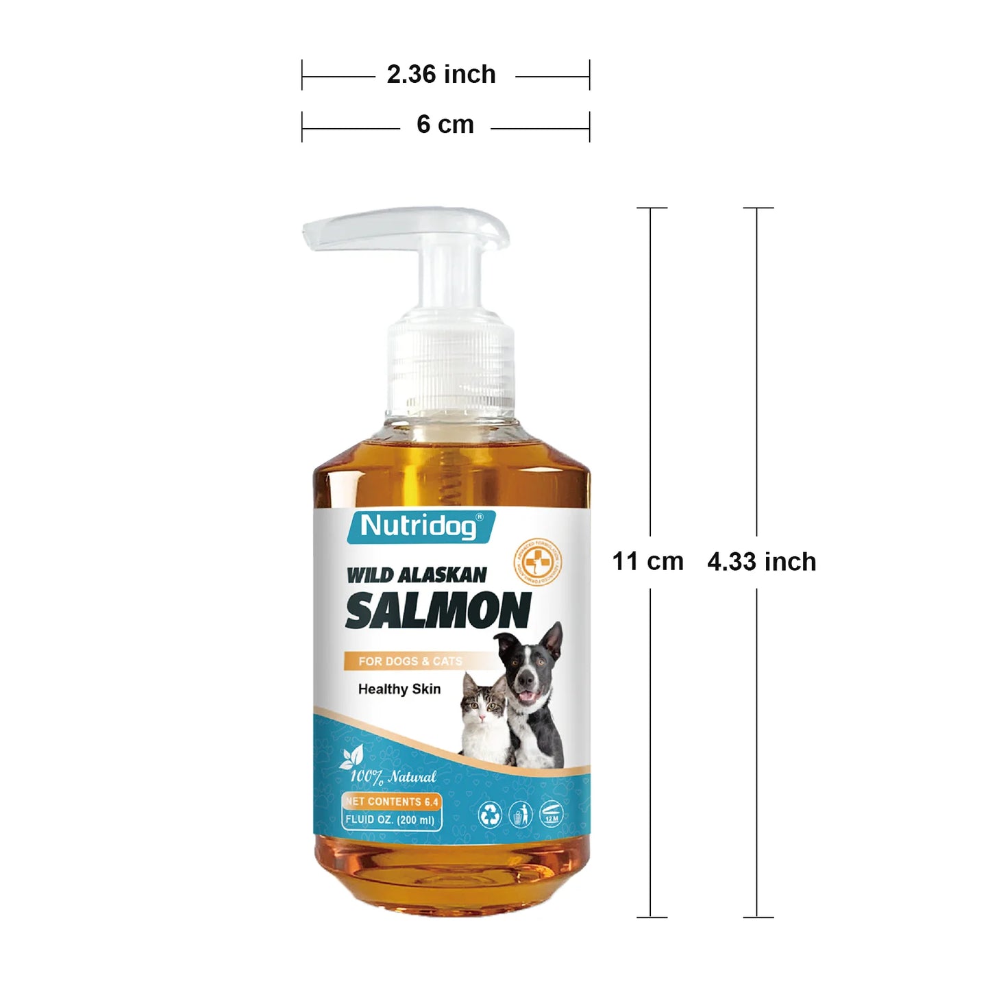 High Potency Omega-3 Pet Skin and Coat Health Supplements with Natural Wild Alaskan Salmon Oil for Dog & Cat-200ml