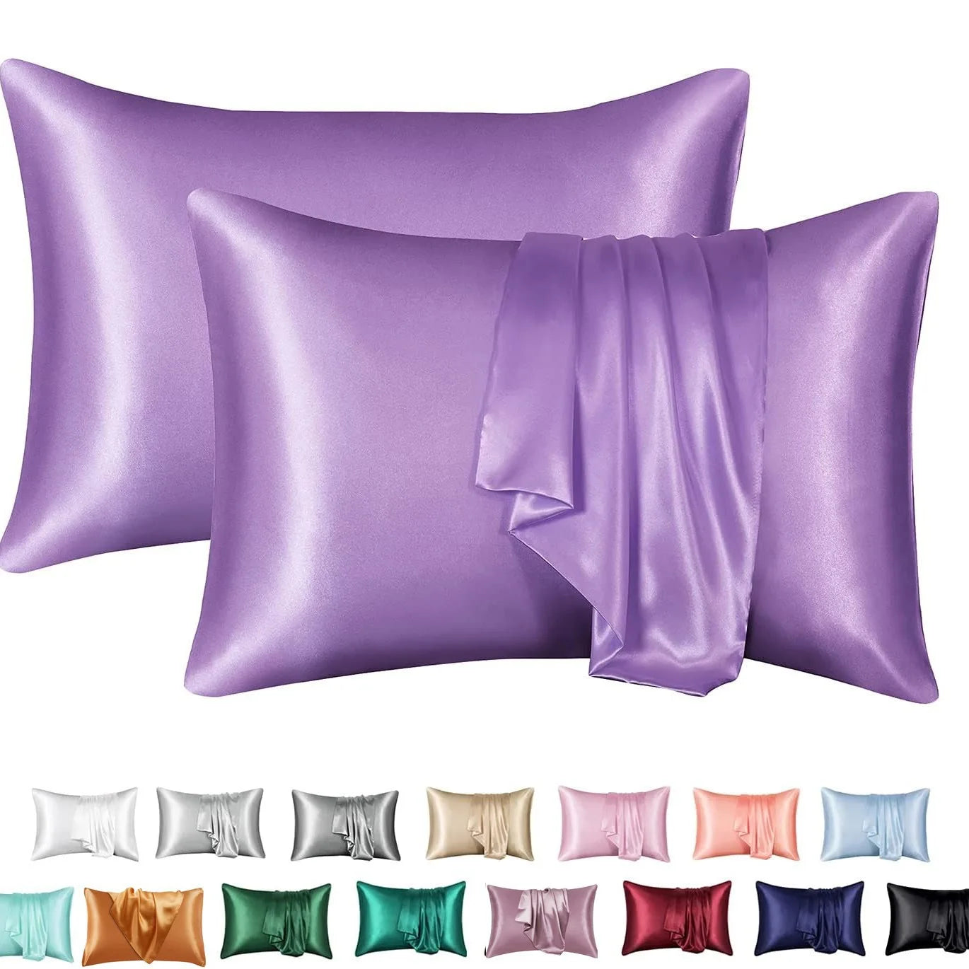 2pcs Satin Pillowcase for Skin and Hair, Satin Pillow Cases Set of 2 Soft Breathable Smooth Cooling Pillow Covers for Sleeping