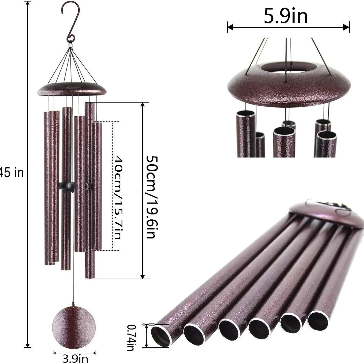 45 Inch Outdoor Wind Chime Red Aluminum Tube Garden Bell With Iron Top Cap Musical Yard Patio Decoration Gift For Mom