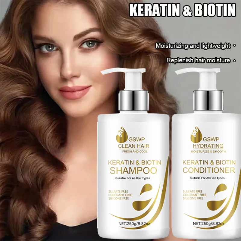 GSWP Large capacity Keratin Biotin Shampoo Conditioner Set: Rich lather, controls frizz, leaves hair smooth and shiny, 250g+250g
