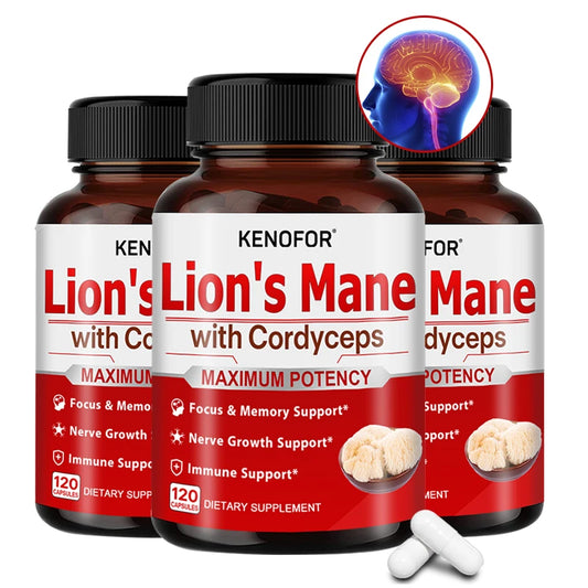 Lion's Mane - Supplement Capsules for Brain Health, Support for Focus, Memory Function - Immune & Nervous System Supplement